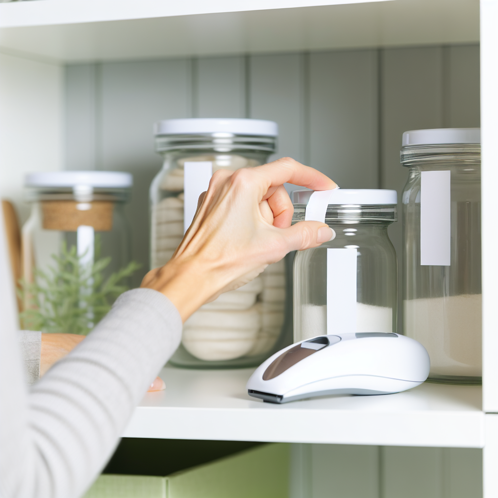 Labeling glass storage jars in organized pantry
